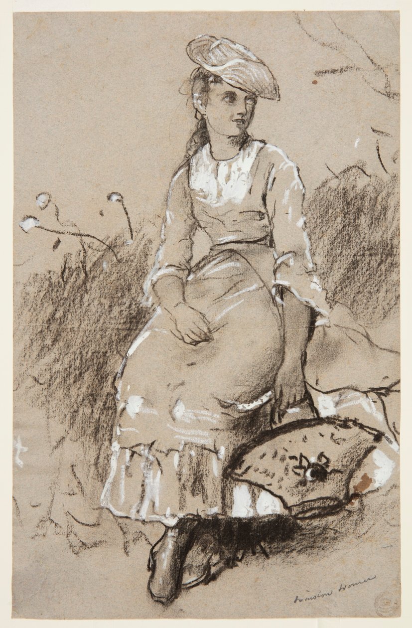 Ülő lány kosárral alkotó: Winslow Homer