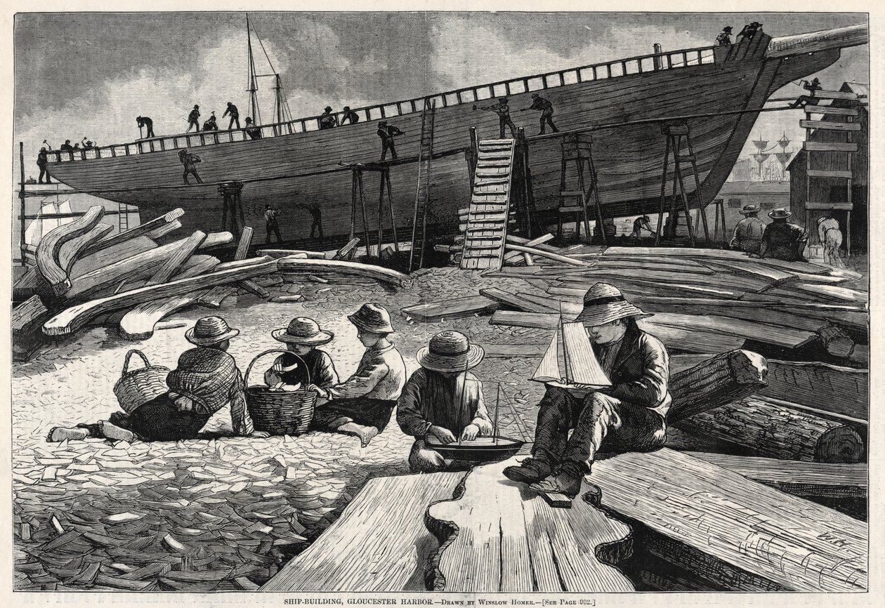 Hajóépítés, Gloucester kikötője, 1873. alkotó: Winslow Homer