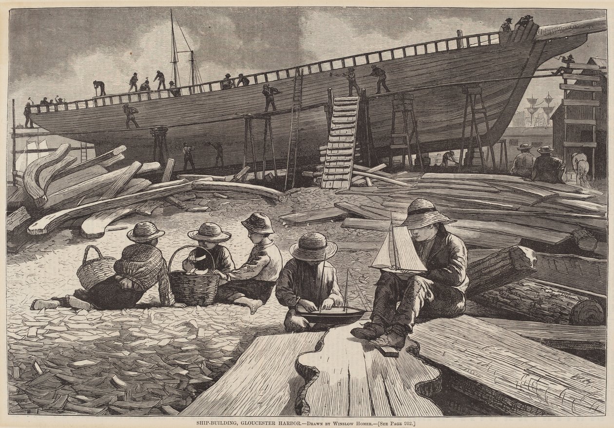 Ship-Building, Gloucester Harbor, 1873. alkotó: Winslow Homer