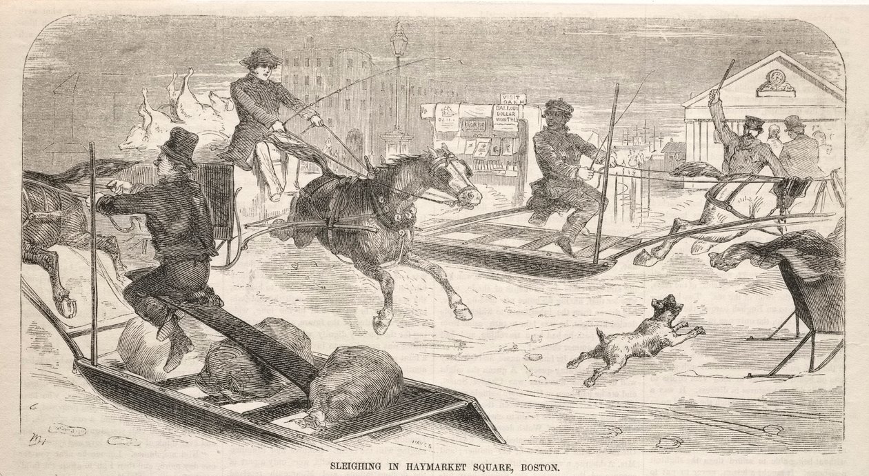 Szánkózás a Haymarket Square-en, Boston, 1859. alkotó: Winslow Homer