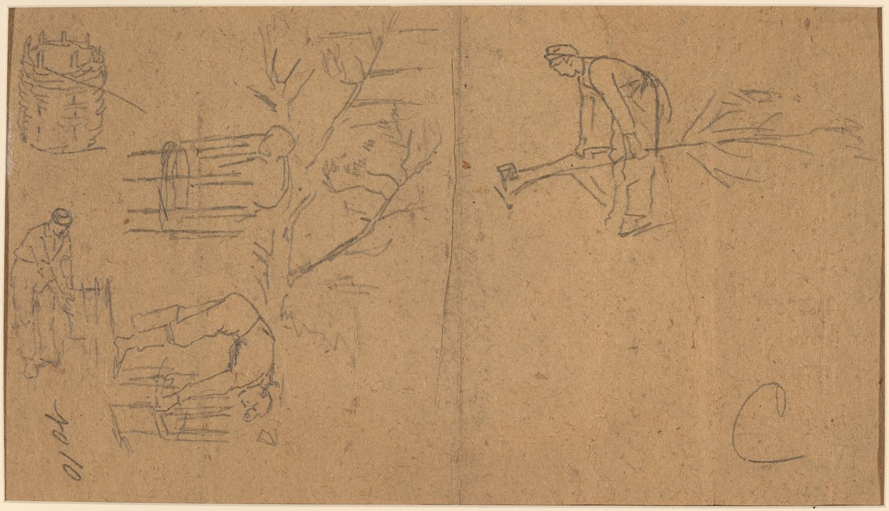 Katonák facsemetéket vágnak, csemetéket kosárba fonnak [verso], 1862. alkotó: Winslow Homer