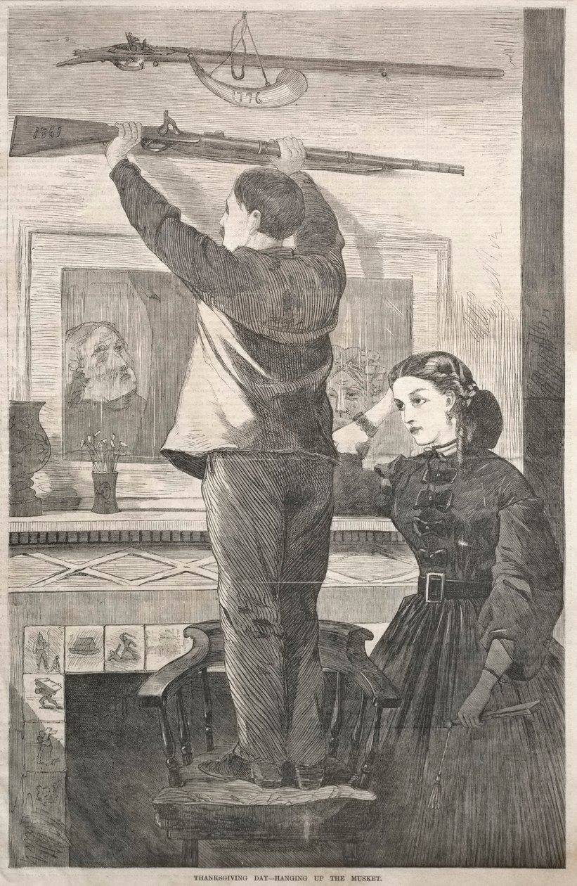 Hálaadás napja – A muskéta felakasztása, 1865. alkotó: Winslow Homer