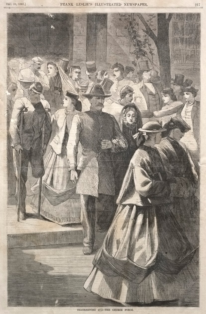 Hálaadás napja – A templom tornáca, 1865. alkotó: Winslow Homer
