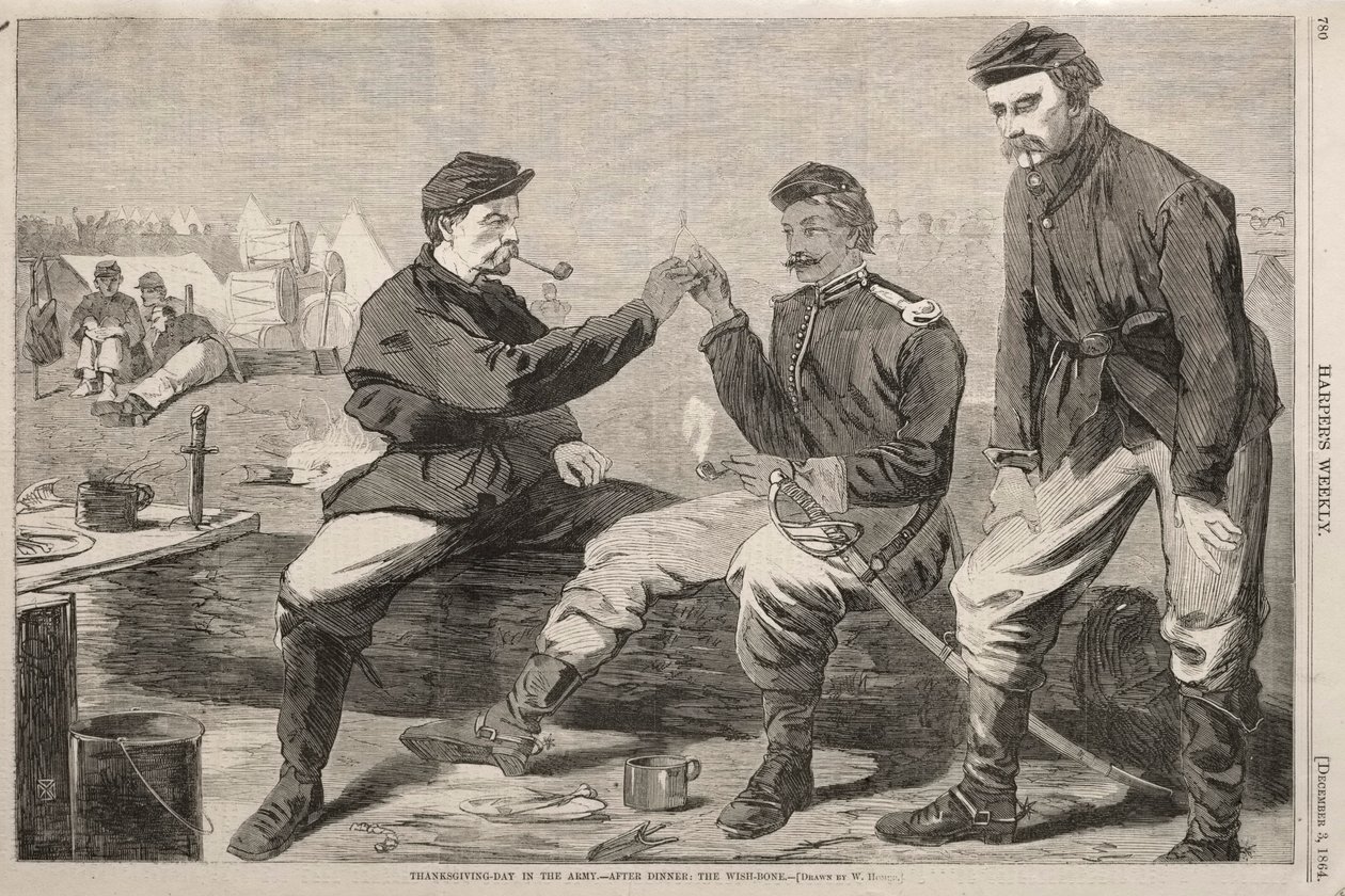 Hálaadás napja a hadseregben - vacsora után:  A kívánságcsont alkotó: Winslow Homer