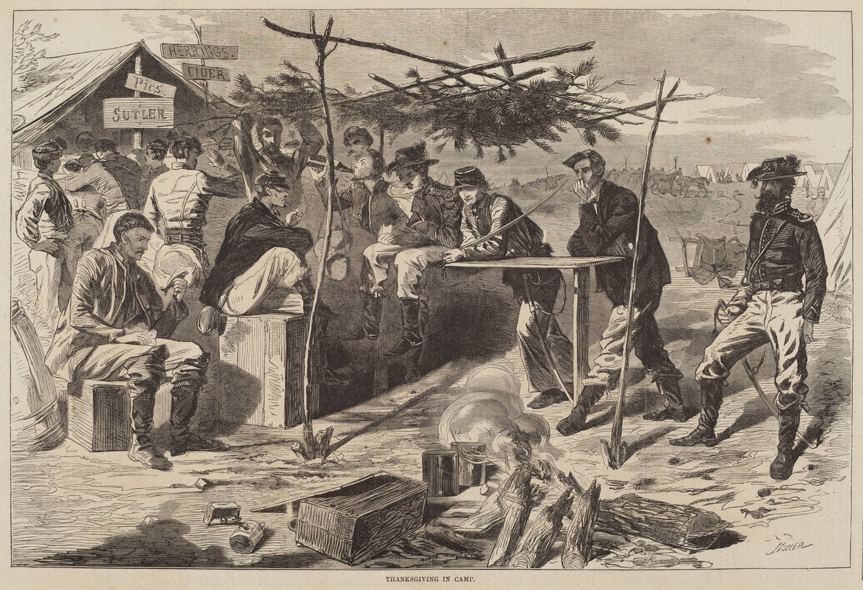 Hálaadás a táborban, 1862-ben jelent meg. alkotó: Winslow Homer
