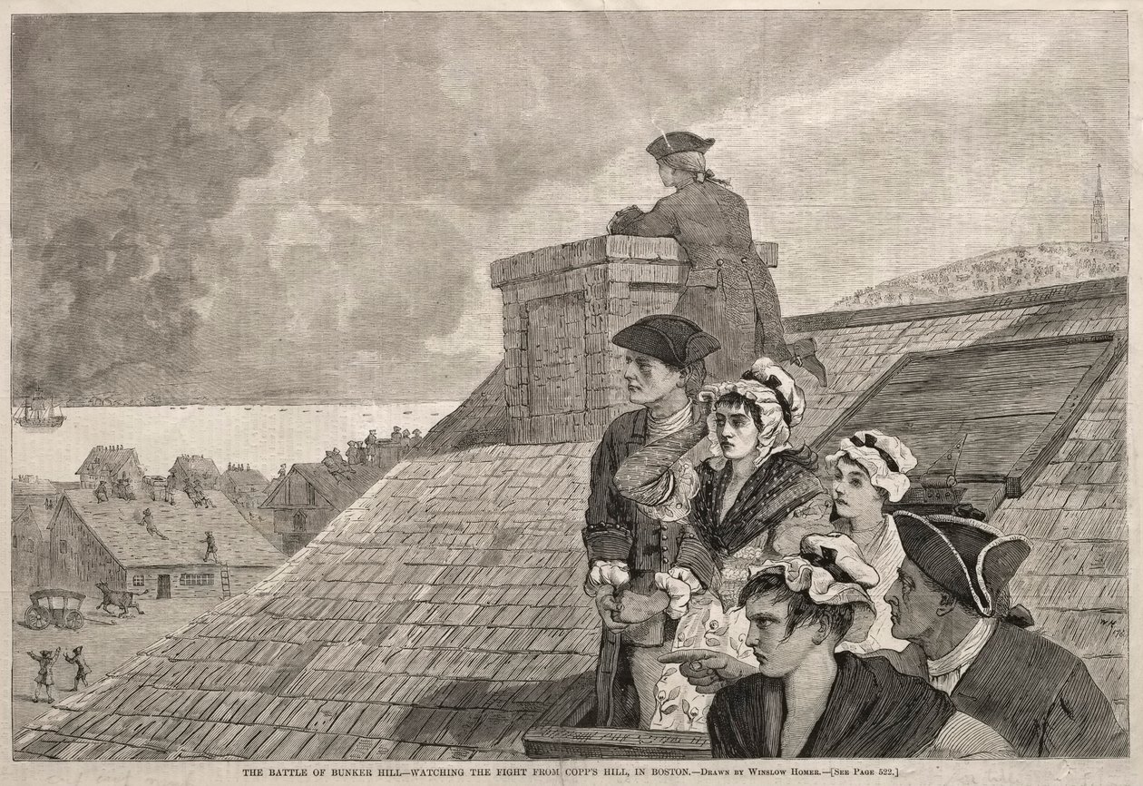 A Bunker Hill-i csata – A harc megtekintése a Copps Hillről, Boston, 1875. alkotó: Winslow Homer