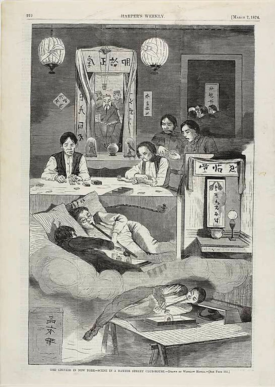 A kínaiak New Yorkban - jelenet egy Baxter Street-i klubházban alkotó: Winslow Homer