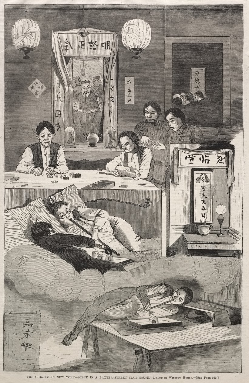 A kínaiak New Yorkban – Jelenet egy Baxter Street-i klubházban alkotó: Winslow Homer