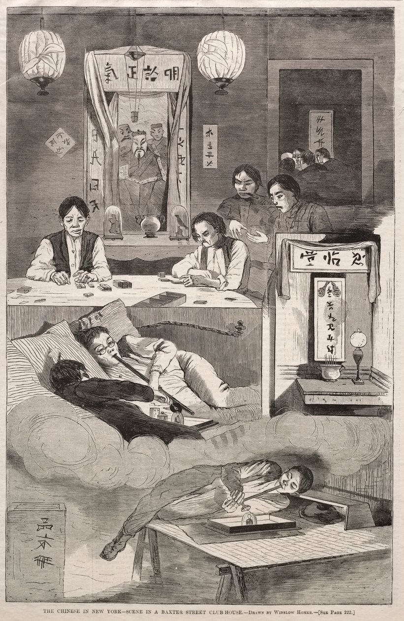 Kínaiak New Yorkban – Jelenet egy Baxter Street-i klubházban, 1874. alkotó: Winslow Homer
