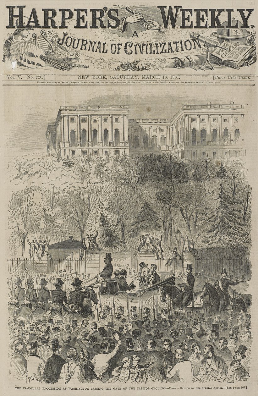 Beavató felvonulás Washingtonban a Capitol Grounds kapuja előtt (különleges művészünk vázlatából), 1861 (fametszet) alkotó: Winslow Homer