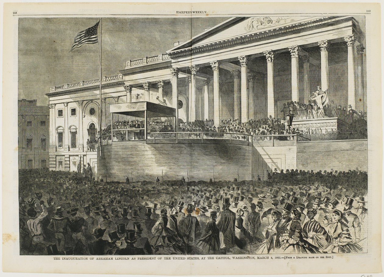 Abraham Lincoln beiktatása az Egyesült Államok elnöki tisztségébe a Capitoliumban, Washingtonban, 1861. március 4-én alkotó: Winslow Homer