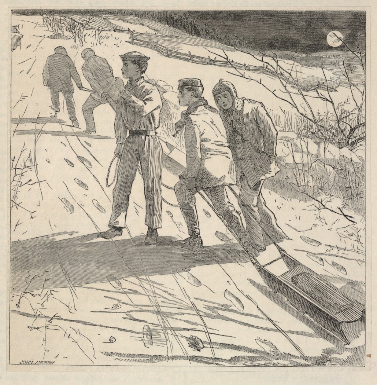 Az éjféli part, a The Riverside Magazine for Young People 1867. januári számából. alkotó: Winslow Homer