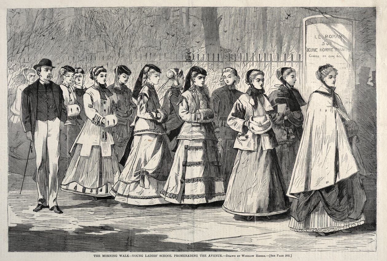 A reggeli séta – Fiatal hölgyek iskolája a sugárúton sétálva, 1868. alkotó: Winslow Homer