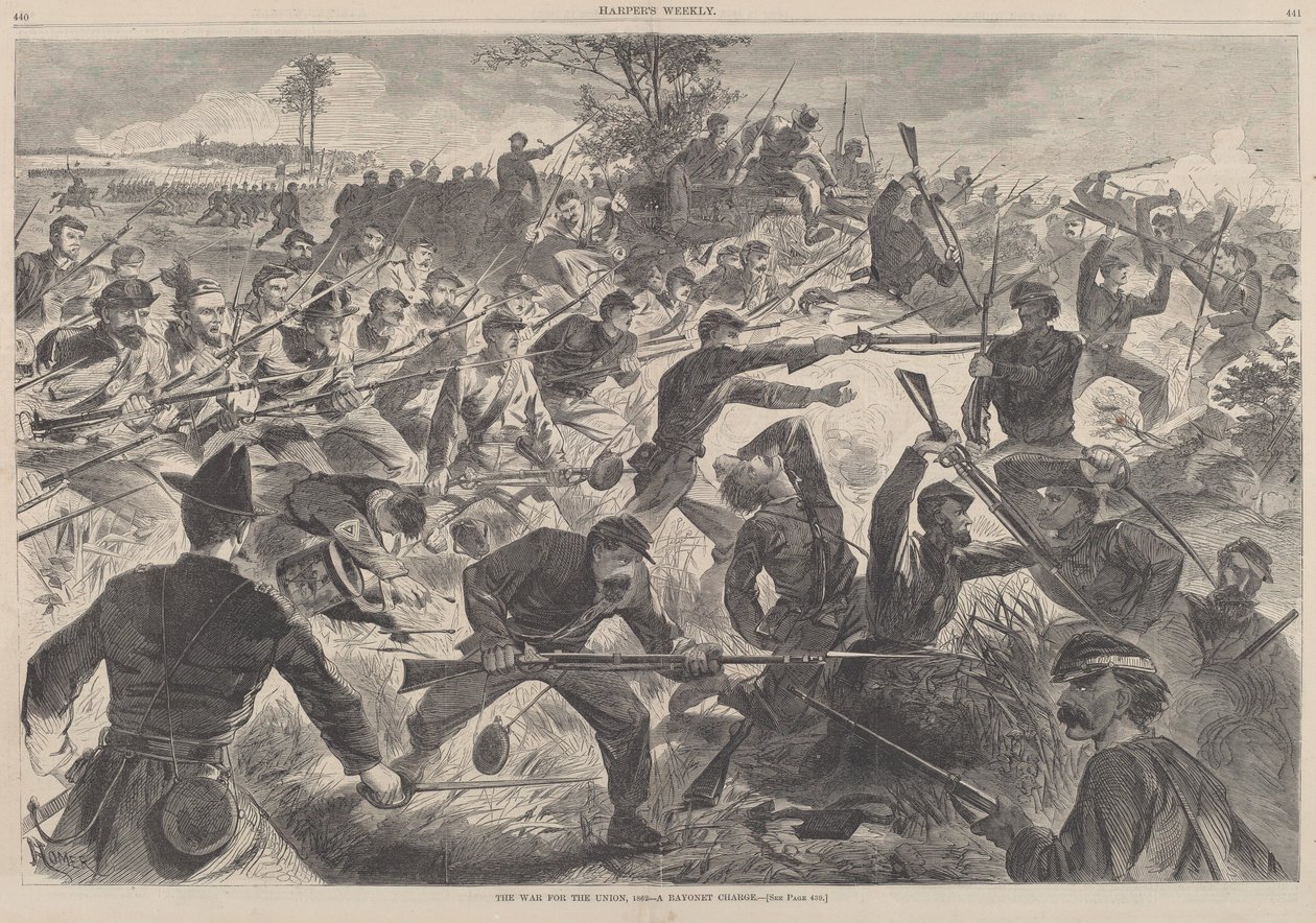 The War for the Union, 1862 – A Bayonet Charge, megjelent 1862-ben. alkotó: Winslow Homer