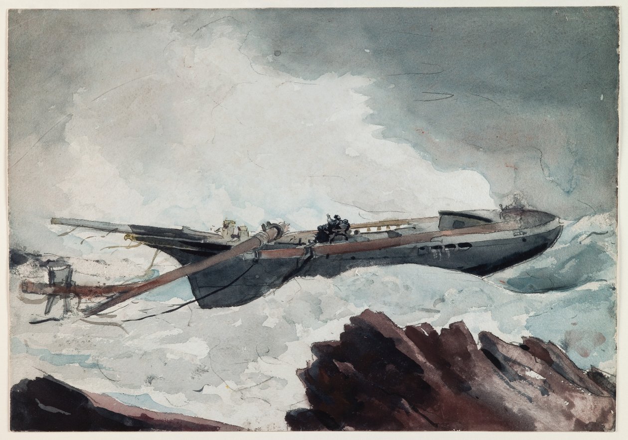 The Wrecked Schooner, 1900-10 körül (akvarell és szén, papír) alkotó: Winslow Homer