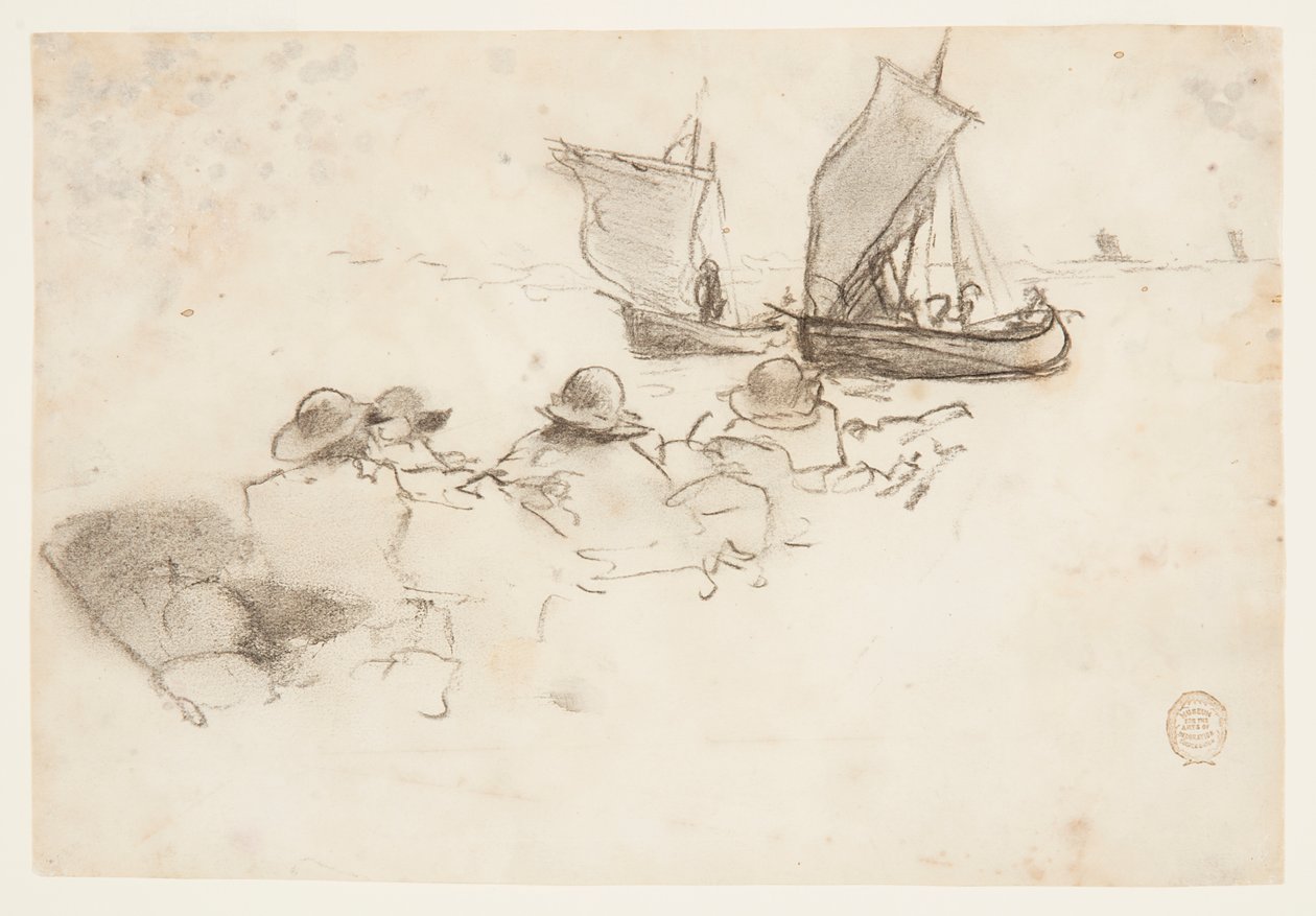 Két horgászhajó vitorlákkal, kabátokkal, Anglia alkotó: Winslow Homer