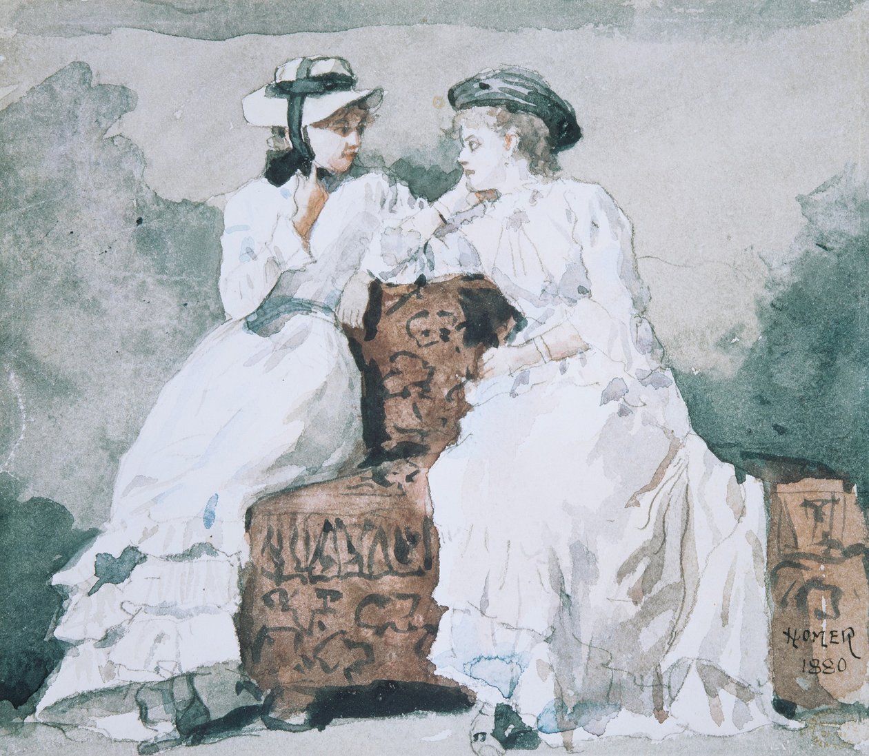 Two Ladies, 1880 (wc és grafit papíron) alkotó: Winslow Homer