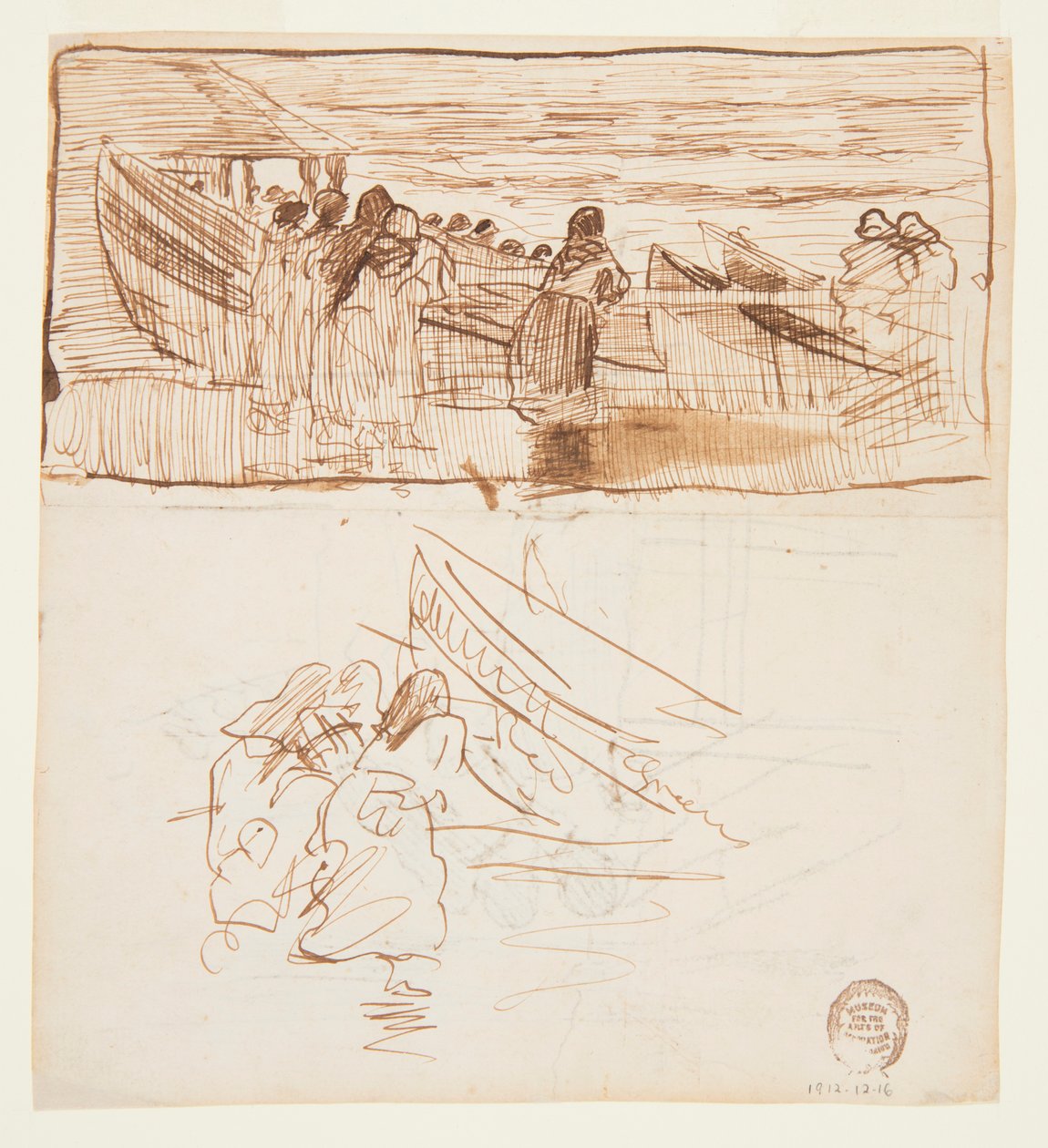 Két tanulmány a Railing mögött álló nőkről, a Dories, Cullercoats, Anglia piacra dobását tekintve alkotó: Winslow Homer