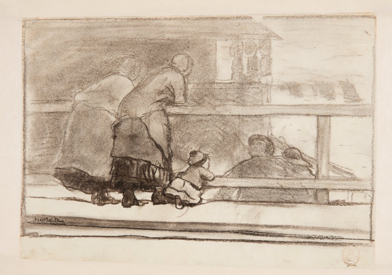 Két nő és egy gyerek a vasútnál, kilátással a tynemouthi strandra alkotó: Winslow Homer