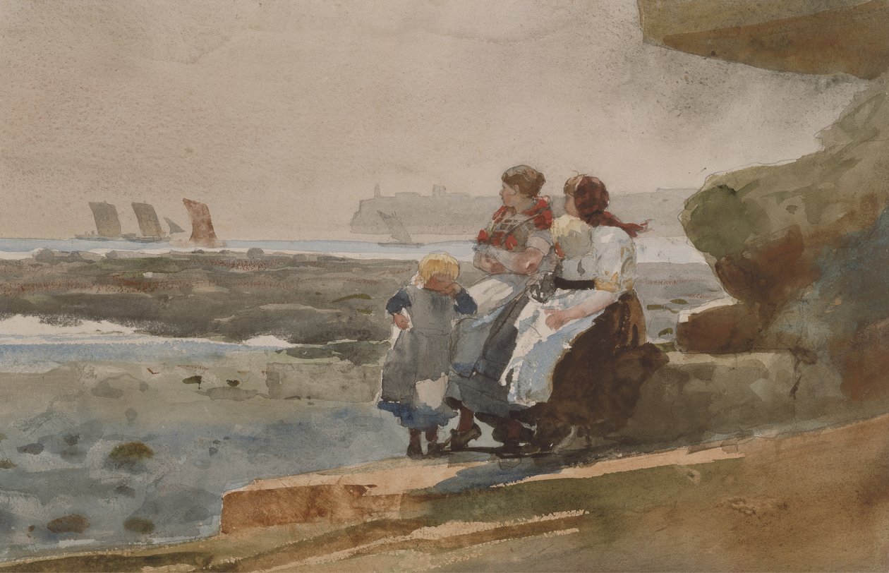 Under the Cliff, Cullercoats, 1881 körül (akvarell és grafit szőtt papíron) alkotó: Winslow Homer