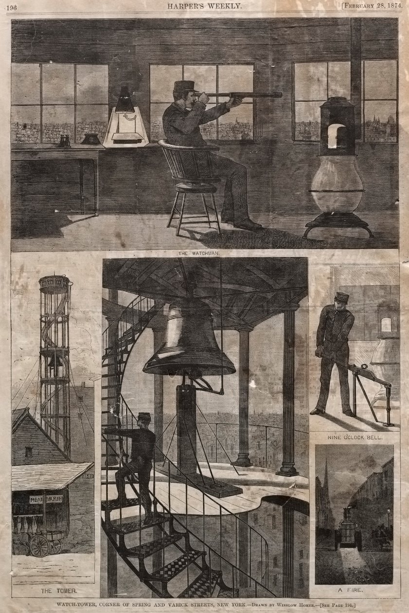 Őrtorony, Corner of Spring és a Varick Streets, New York, 1874. alkotó: Winslow Homer