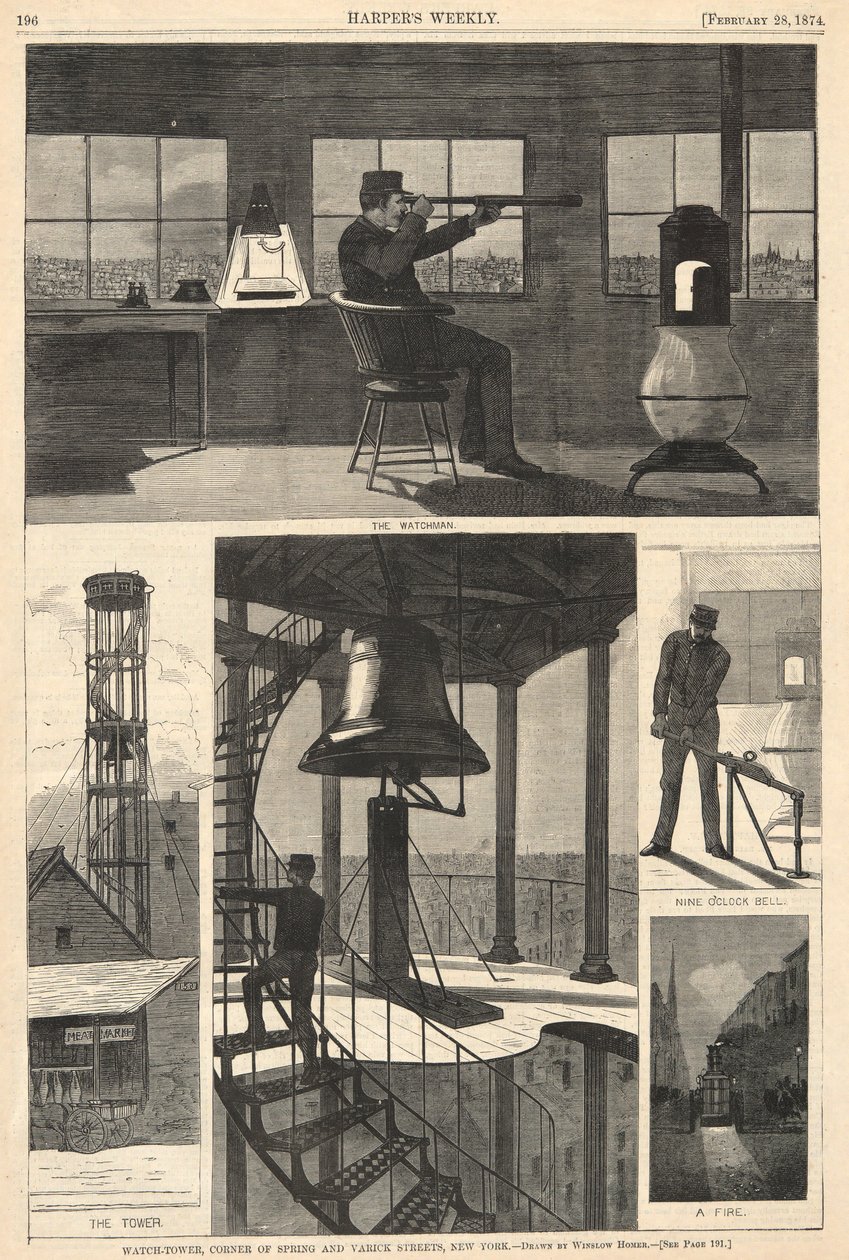 Őrtorony, Corner of Spring és Varrick Streets, New York, a Harpertől alkotó: Winslow Homer