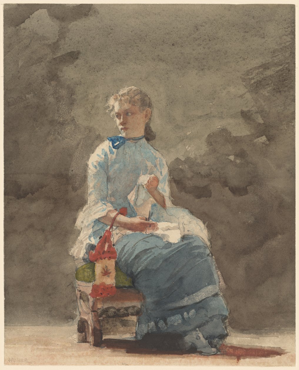 Nővarrás, 1878-9 (akvarell grafit felett törtfehér szőtt akvarell papíron) alkotó: Winslow Homer