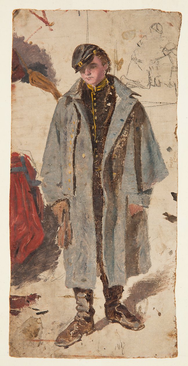 Fiatal katona, vázlat egy katonáról, aki vizet ad egy sebesült társának alkotó: Winslow Homer