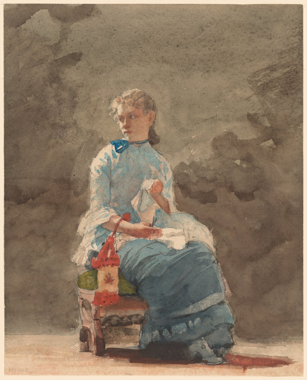 Fiatal nő varrás alkotó: Winslow Homer