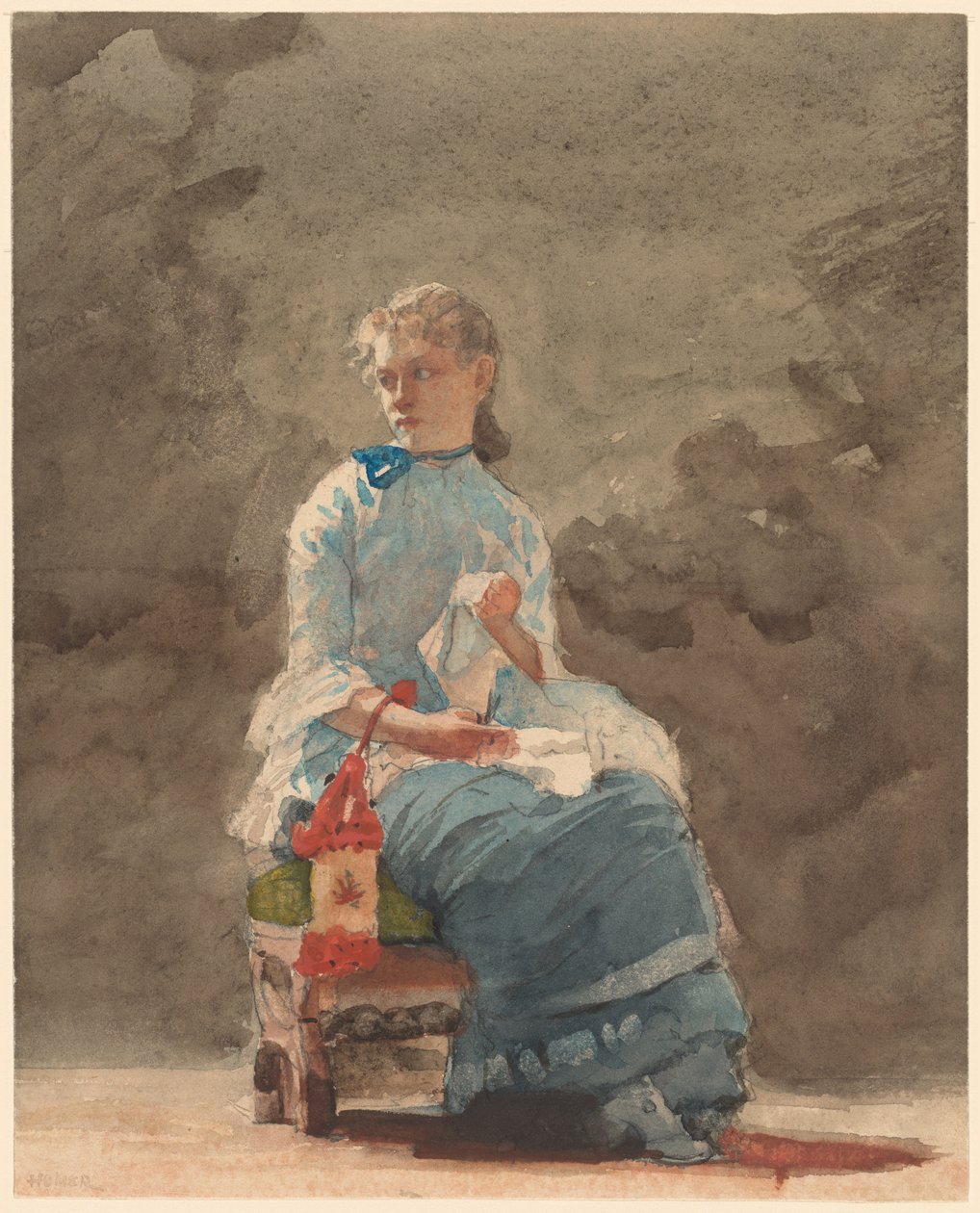 Fiatal nő varrás alkotó: Winslow Homer