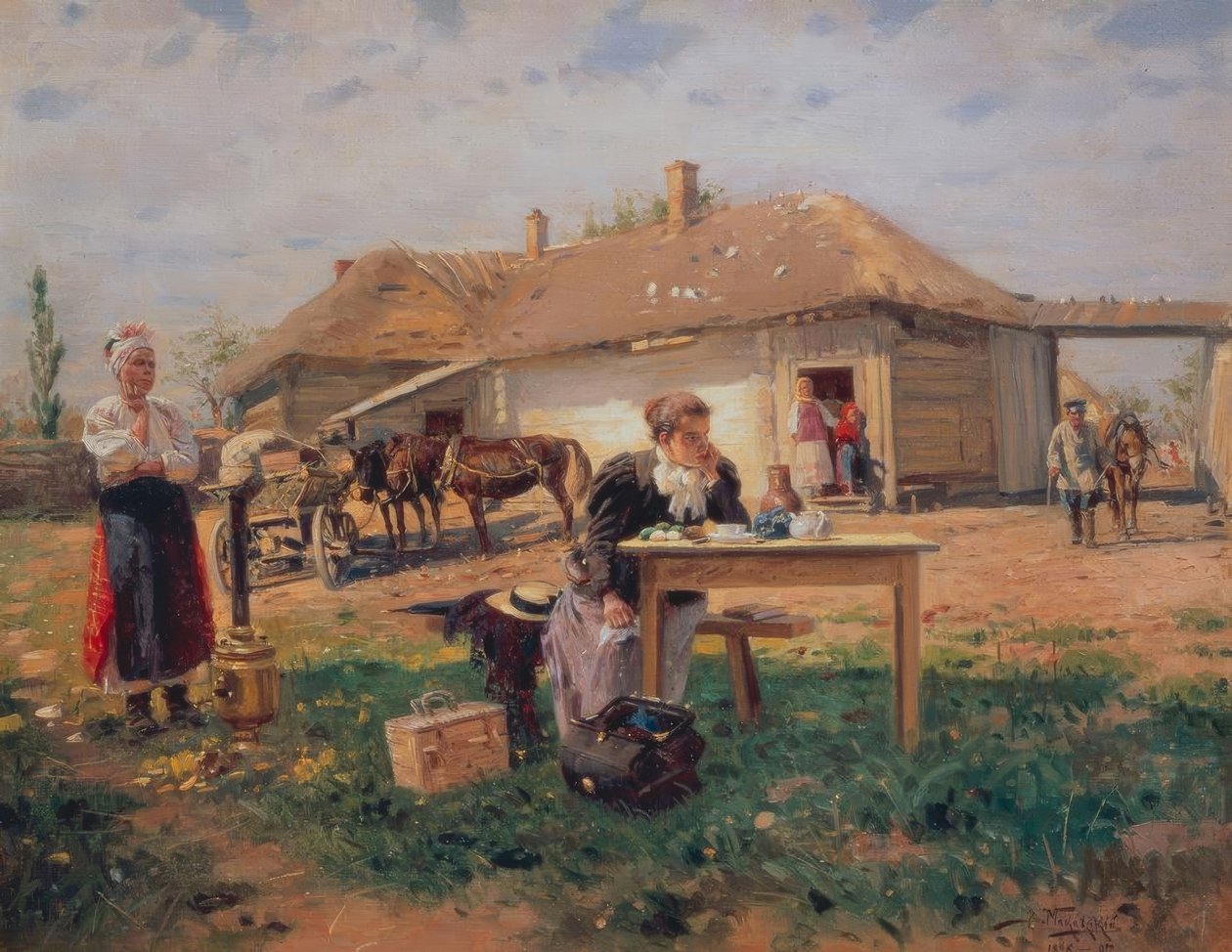 A tanító érkezése a faluba alkotó: Wladimir Jegorowitsch Makowski