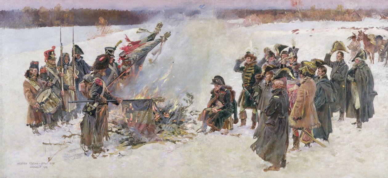 A zászlók elégetése 1812-ben, 1896, a "Berezina panoráma" töredéke, 1896 alkotó: Wojciech Kossak