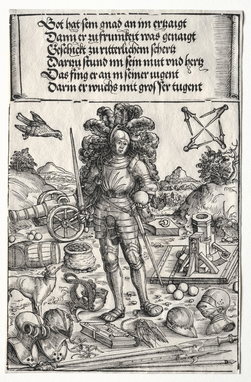 Maximilian I. diadalíve: Maximilian császár, mint a tüzérség és páncélzat fejlesztésének védőszentje alkotó: Wolf Traut