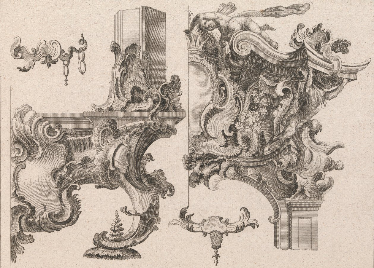 Javaslat egy oltárkeret jobb alsó és jobb felső részének díszítésére..., Nyomtatott kb. 1750-56. alkotó: Wolffgang Christoph Mayr