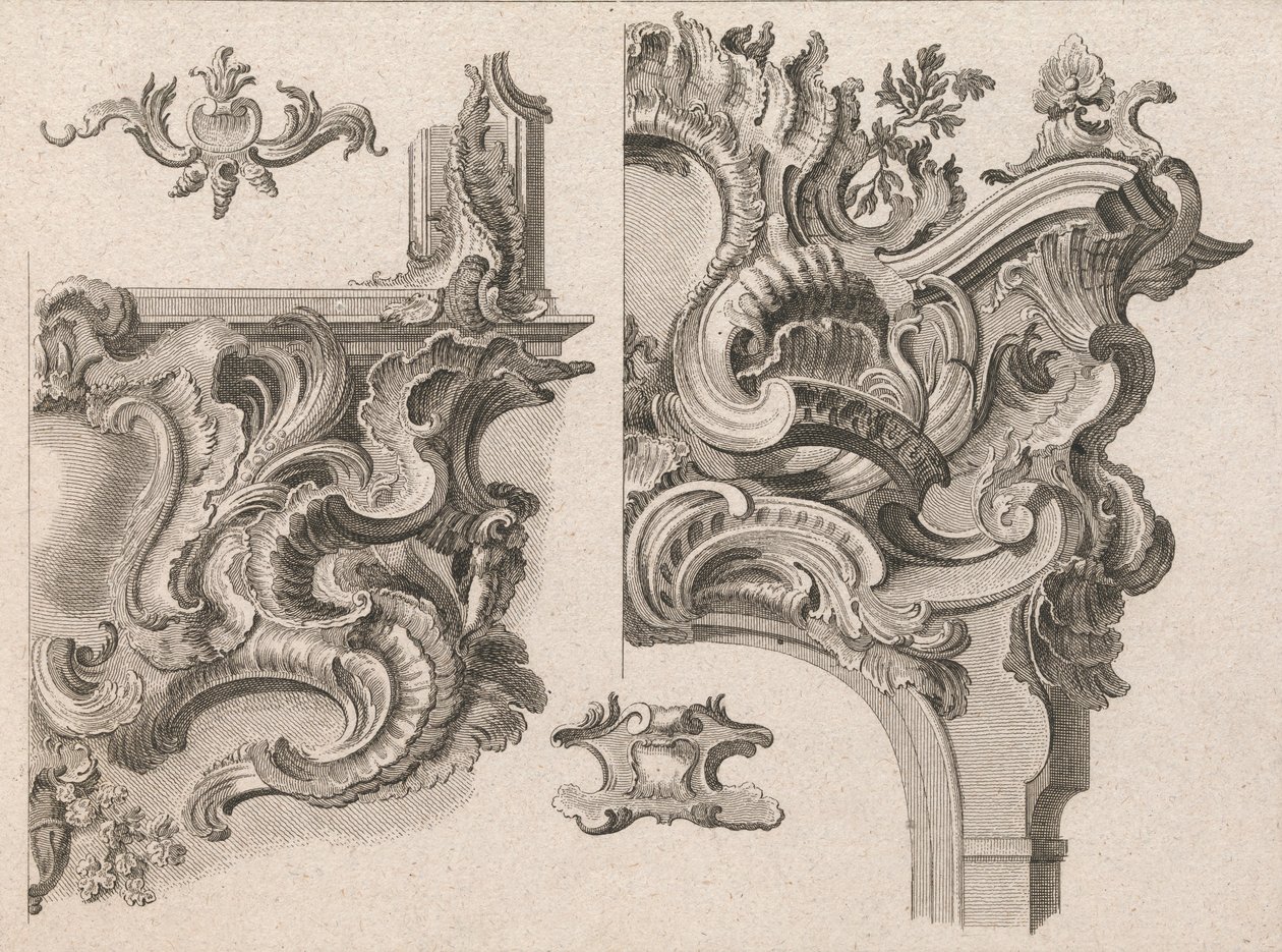 Javaslat egy oltárkeret jobb alsó és jobb felső részének díszítésére..., Nyomtatott kb. 1750-56. alkotó: Wolffgang Christoph Mayr