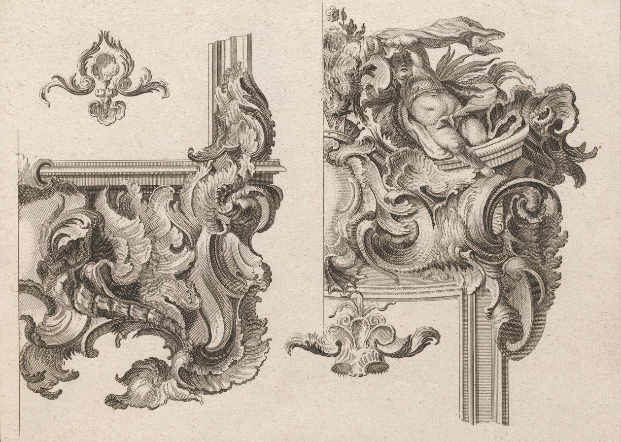 Javaslat egy oltárkeret jobb alsó és jobb felső részének díszítésére..., Nyomtatott kb. 1750-56. alkotó: Wolffgang Christoph Mayr