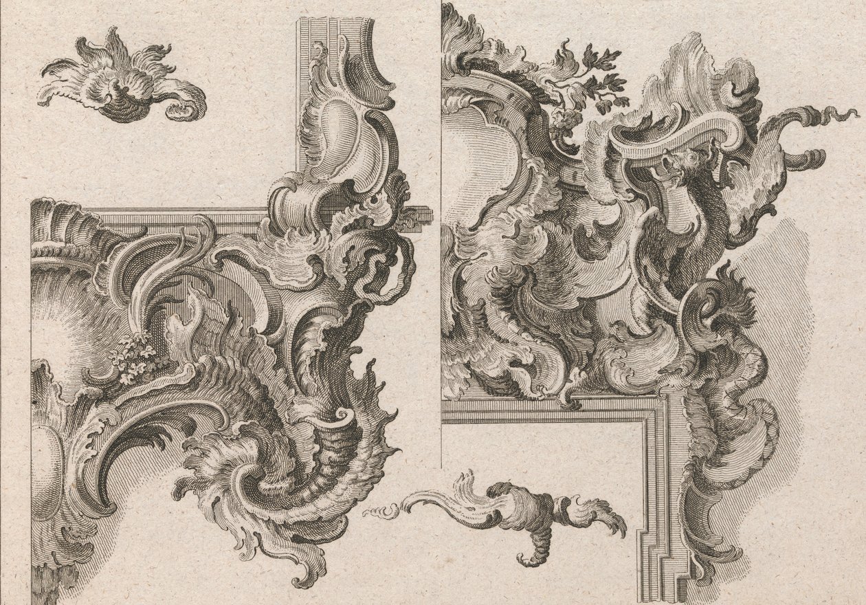 Javaslat egy oltárkeret jobb alsó és jobb felső részének díszítésére..., Nyomtatott kb. 1750-56. alkotó: Wolffgang Christoph Mayr
