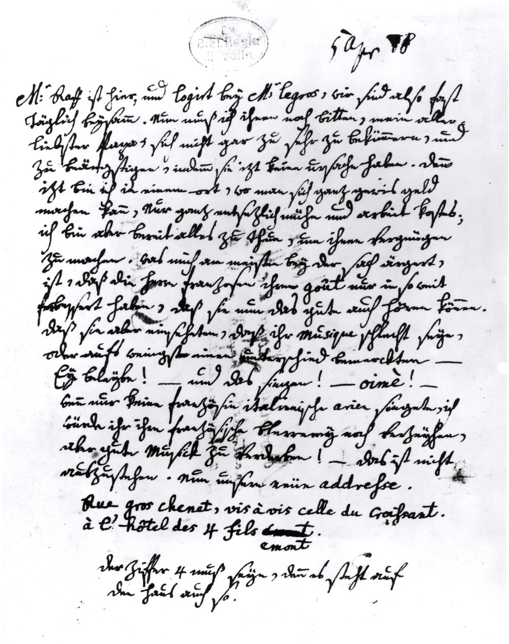 Mozart levele az apjához, 1778. április 5. (toll és tinta papíron) alkotó: Wolfgang Amadeus Mozart