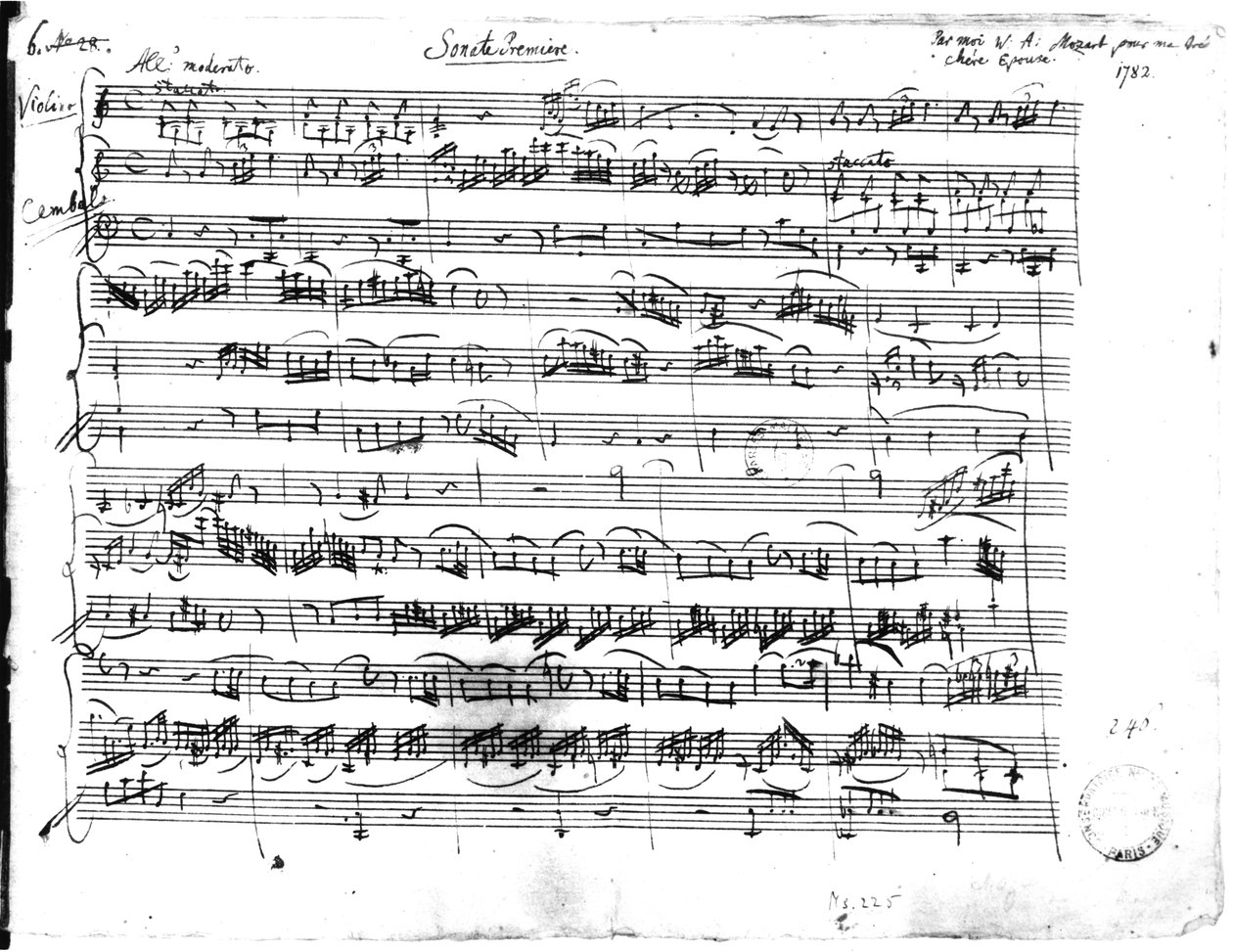 Ms.225 szonátbemutató hegedűre és csembalóra C-dúr (K 403) 1782 alkotó: Wolfgang Amadeus Mozart