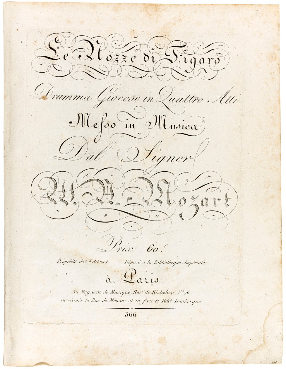 A Figaro házassága című partitúra borítója játékos dráma négy felvonásban, 1806 és 1810 között. alkotó: Wolfgang Amadeus Mozart