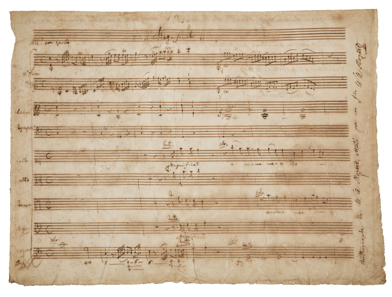 Magnificat, K. 321a. Kézirat, partitúra szólistáknak és kórusnak, orgonának és zenekarnak, 1779 körül alkotó: Wolfgang Amadeus Mozart