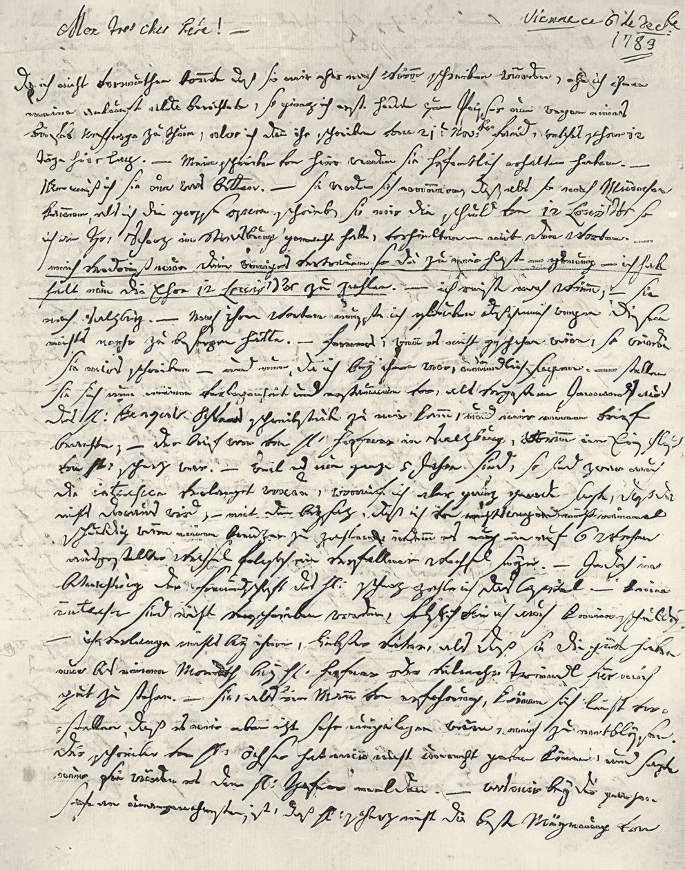 Wolfgang Amadeus Mozart (1756-1791) osztrák zeneszerző. Kézzel írt levél az apának. Bécs 1783. december 6 alkotó: Wolfgang Amadeus Mozart