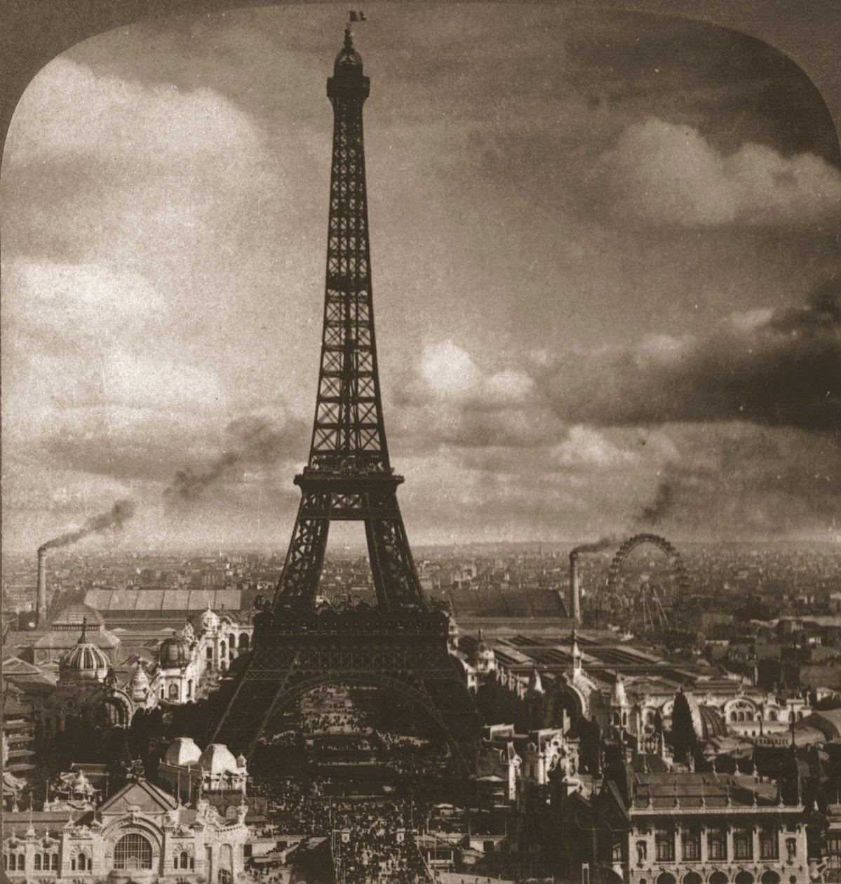 300 méter magas Eiffel-torony a Szajnán túl a Trocadero-tól, Párizs, Franciaország, 1901. alkotó: Works and Sun Sculpture Studios