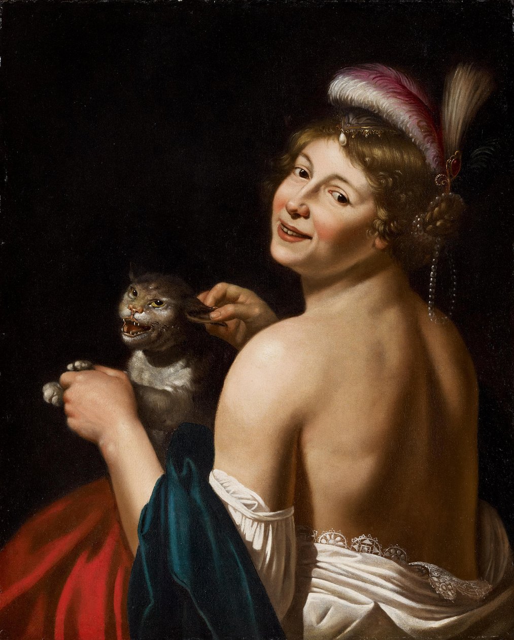 Húzza az udvarhölgyet egy macska fülénél fogva alkotó: Workshop of Jan van Bijlert