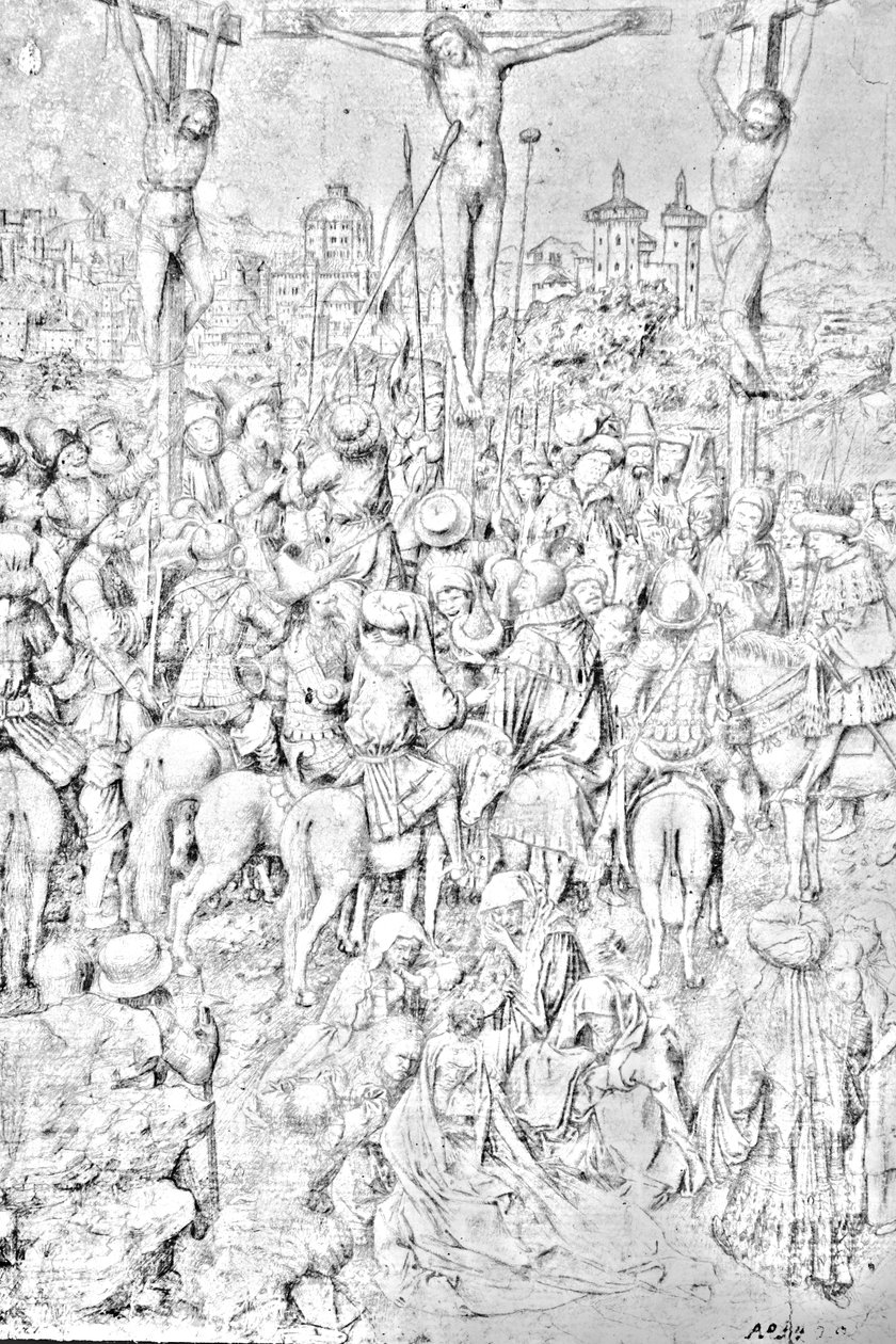 Krisztus keresztre feszítése rajz kb. 1440 alkotó: Workshop of Jan van Eyck
