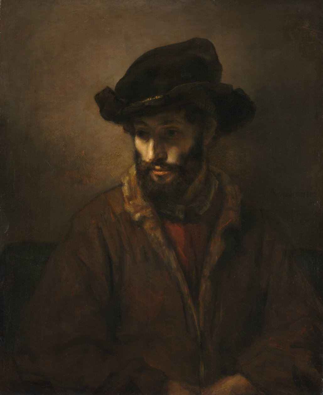 Szakállas, kalapos férfi alkotó: Workshop of Rembrandt
