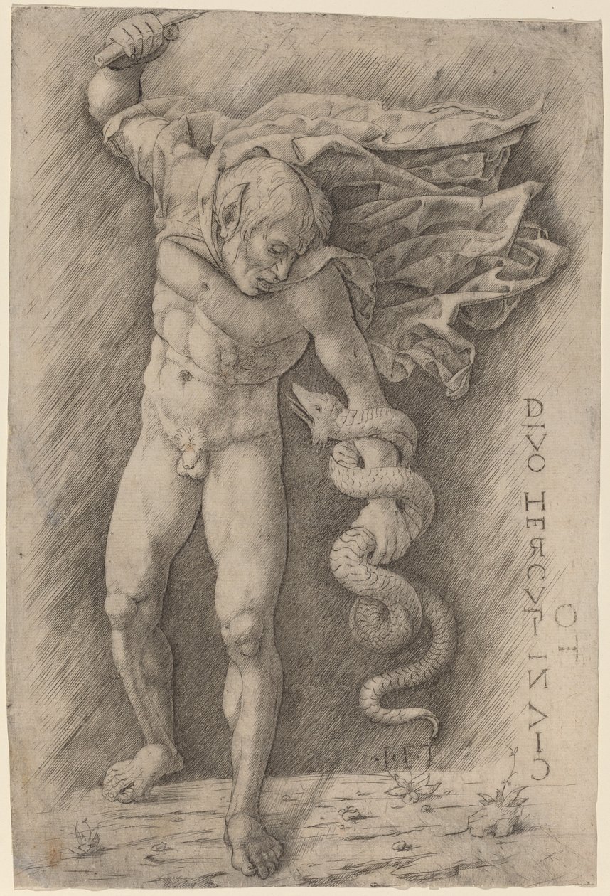 Faun harcol egy kígyóval alkotó: Workshop of Andrea Mantegna