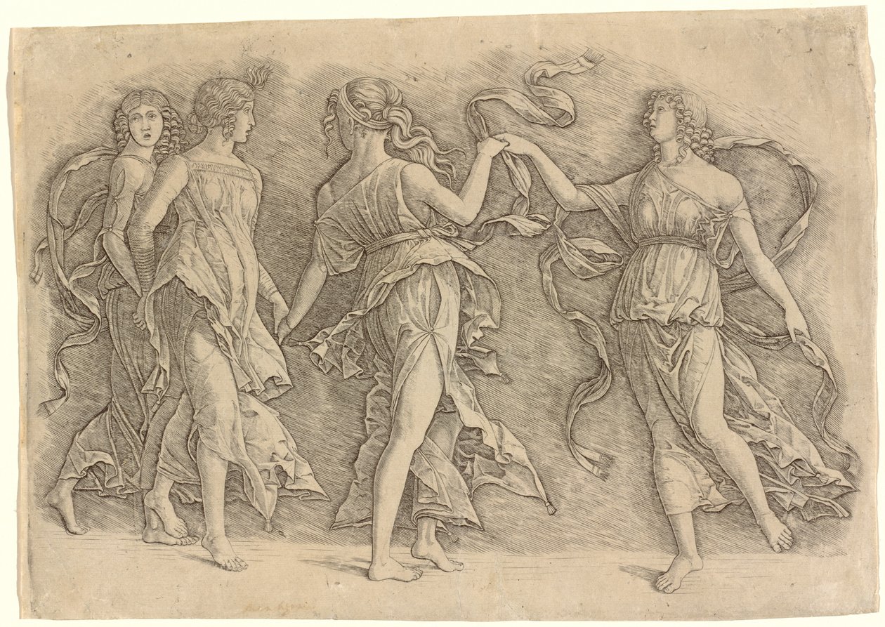 Négy táncoló múzsa alkotó: Workshop of Andrea Mantegna