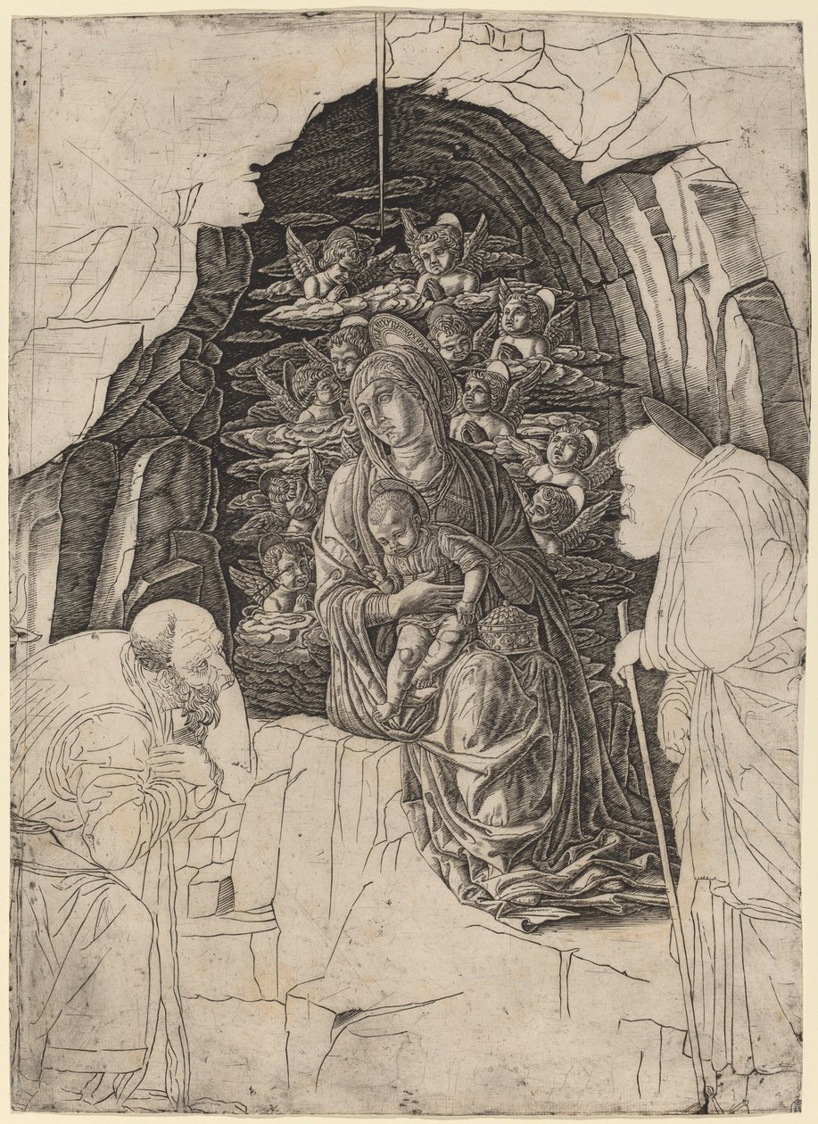 A mágusok imádása (Szűz a barlangban) alkotó: Workshop of Andrea Mantegna