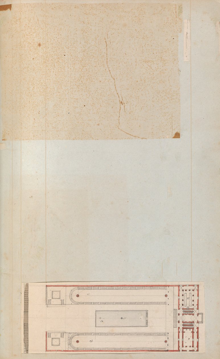 Oldal egy Scrapbookból, amely rajzokat és számos építészeti nyomatot tartalmaz, Int..., kb. 1800-1850. Alkotók: Charles Percier műhelye, Pierre François Léonard Fontaine műhelye. alkotó: Workshop of Charles Percier, Workshop of Pierre